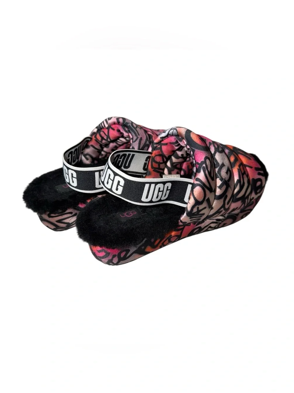UGG Graffiti Quilted Slide Sandals in Pink, Orange & Black